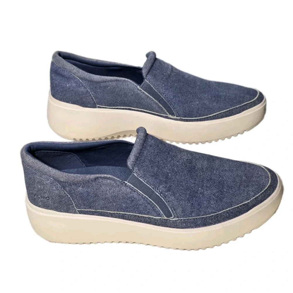Vionic Kearny Womens Sz 9.5 Blue Denim Platform  Slip On Comfort Sneakers Shoes